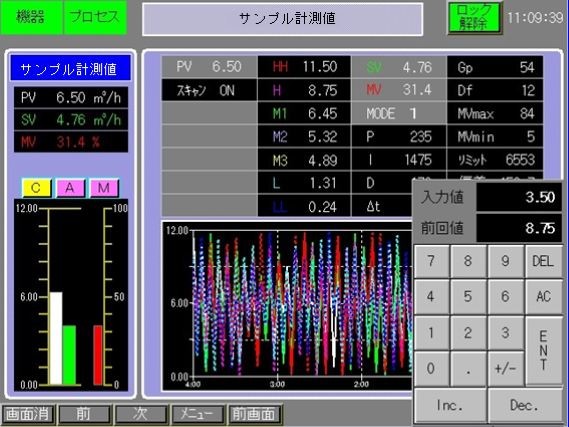PAシステムサンプル画面:計測機器のデータ収集/集計(GOT)